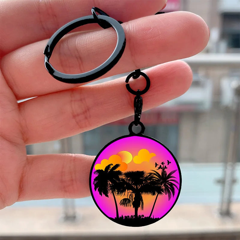 "Neon Palms Synthwave Keychain"