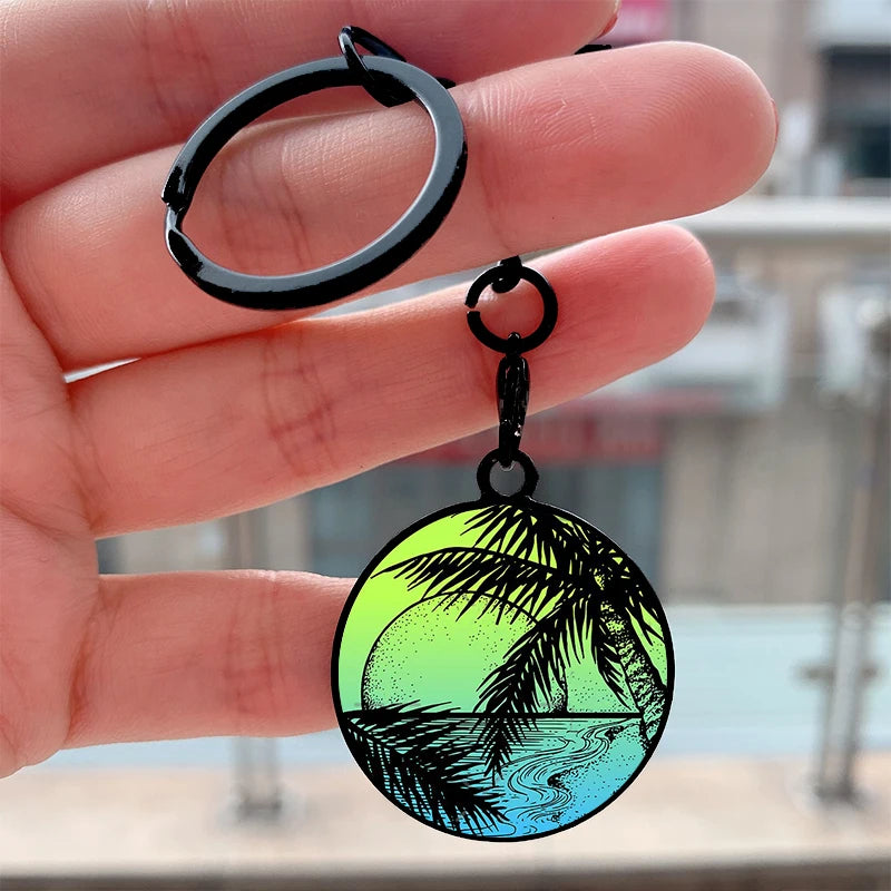 "Neon Palms Synthwave Keychain"