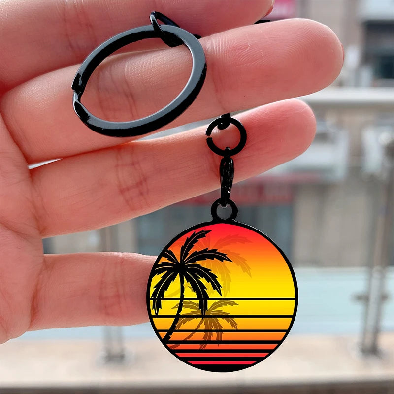 "Neon Palms Synthwave Keychain"